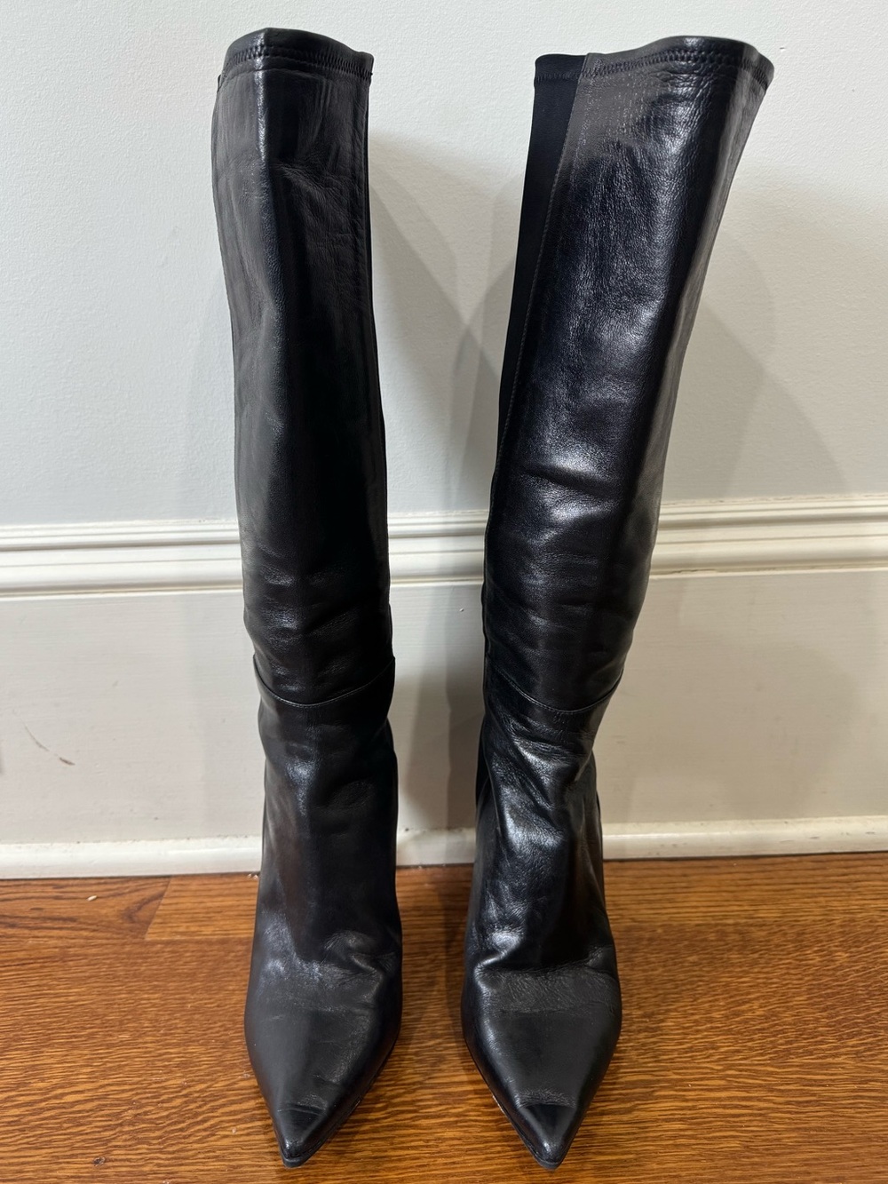 Jimmy Choo Black Leather Over-the-Knee Pointed-Toe Boots